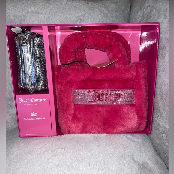 Juicy Couture tote purse gift set *BARBIE PINK *FREE LOVE* - Picture 1 of 9